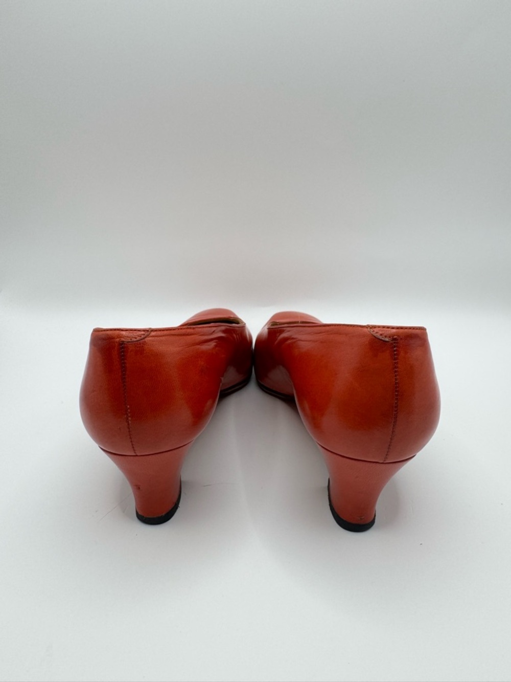 Vintage Hermès Paris Brick Red Leather Kitten Heel Pump Size 36.5 France - Picture 3 of 6